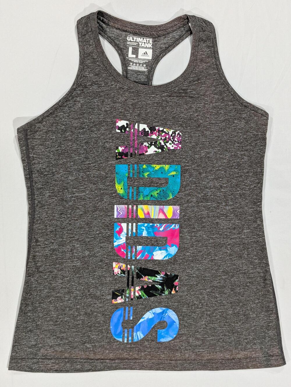 Adidas Tank Top Womens L Gray Ultimate Tank Racerback Logo Athletic Workout Gym